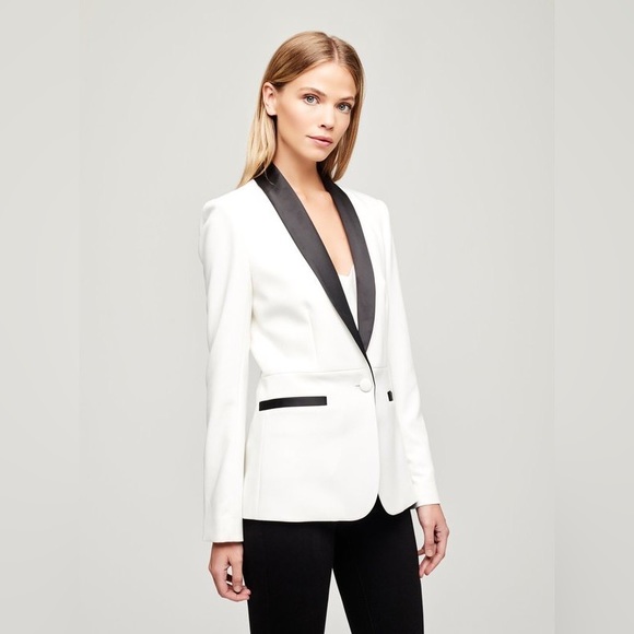NWT $595 L'agence Smoking Blazer With Contrast Lapel
